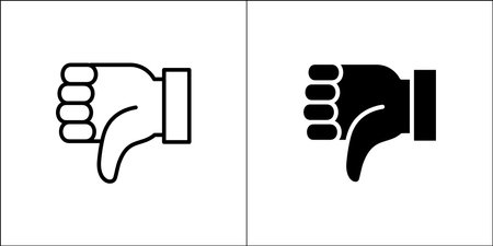 Thumb down hand icon. No or disagree hand sign. Thumb down hand gesture. Vector stock illustration. Flat and line design style. Isolated on white background.のイラスト素材