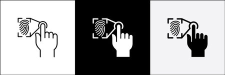 Finger touch screen gesture icon. Fingerprint and pattern lock or unlock screen icon. Biometric sensor sign. Vector stock icon isolated on white. Graphic design for button template and illustration.のイラスト素材