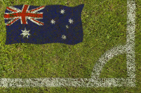 Flag of Australia painted on football pitchの写真素材