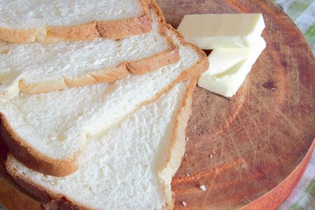 close up of bread and butterの写真素材