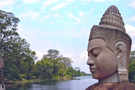 Cambodia, siem reap, angkor wat, south gate, angkor thom, bayon devas or asurasの写真素材