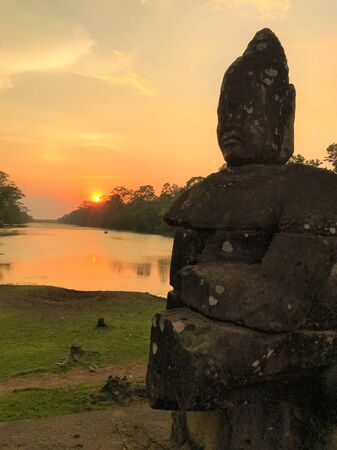 Cambodia, siem reap, angkor wat, south gate, angkor thom, bayon devas or asurasの写真素材