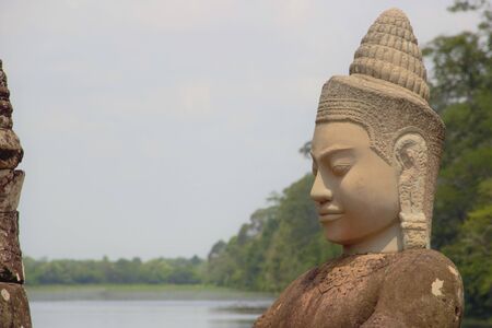 Cambodia, siem reap, angkor wat, south gate, angkor thom, bayon devas or asurasの写真素材