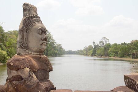 Cambodia, siem reap, angkor wat, south gate, angkor thom, bayon devas or asurasの写真素材