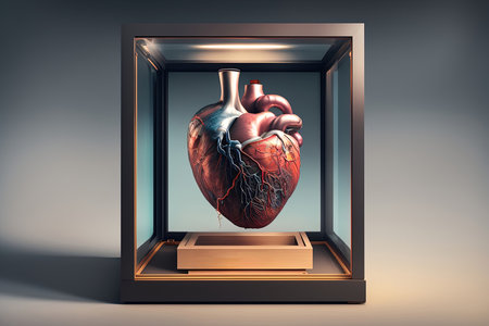 Human heart inside a glass box. 3d rendering, 3d illustrationの素材