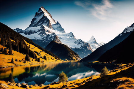 Matterhorn and Zermatt lake in Switzerland, Europe.の素材