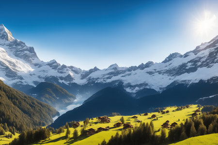 Beautiful panoramic view of the mountains in the Swiss Alpsの素材