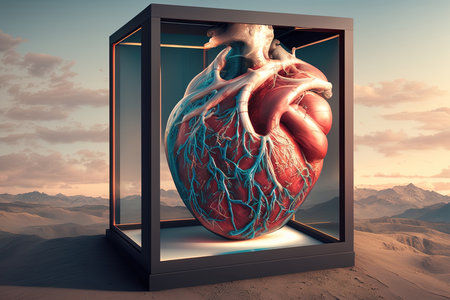 Human heart in a box. 3D rendering. Conceptual imageの素材