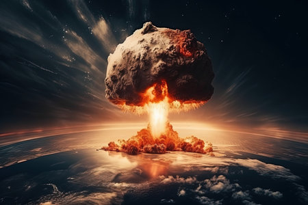 Nuclear explosion in space. 3D rendering. Elements of this image furnished by NASAの素材