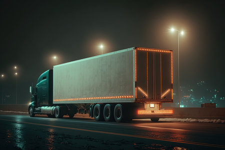 truck on the road at night. 3d rendering toned imageの素材