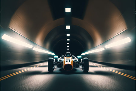 3d rendering of a formula race car in an underground tunnel.の素材