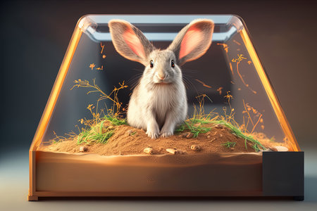 Cute rabbit in a glass florarium. 3d renderingの素材