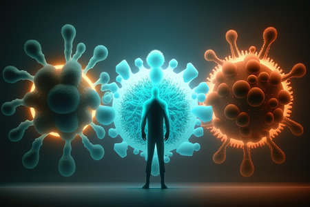 Coronavirus 2019-nCov. Conceptual image of a man looking at the virus.の素材