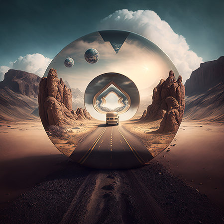 Fantasy landscape with road in the desert. 3D renderingの素材