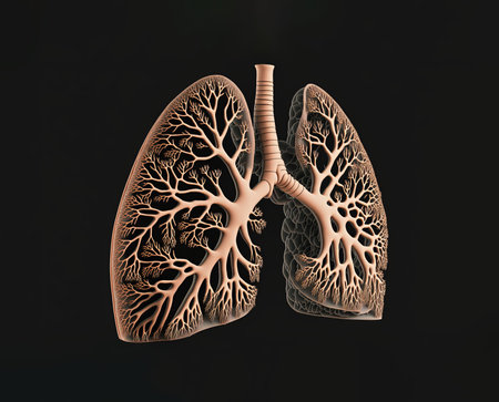 Lungs and lung anatomy on black background. 3D renderingの素材