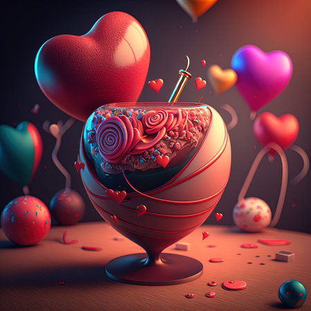 Valentine's day background with red heart, 3d illustrationの素材