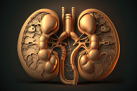 Human kidney anatomy. 3D illustration isolated on white background. Medical concept.の素材