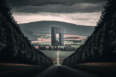 Conceptual image of a road in the middle of a field.の素材