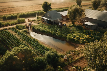 Aerial view of farmer working in the field. Rural landscape.の素材