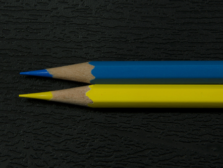 Ukrainian flag from pencils on a dark backgroundの写真素材