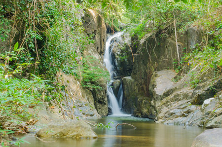 waterfall in the tropical jungles of Indochinaの写真素材