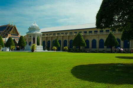 green area of the temple complex in Thailandの写真素材