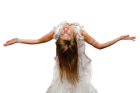 beautiful girl dancing belly dance on white backgroundの写真素材