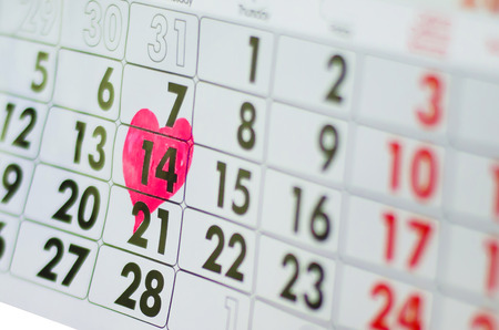 calendar,  St. Valentine's Day with heart,  February 14, 2018の写真素材