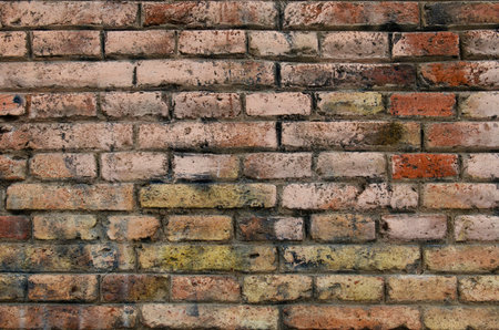 Dirty red vintage brick wall with shabby structure. Horizontal brickwall background. Grungy brick...