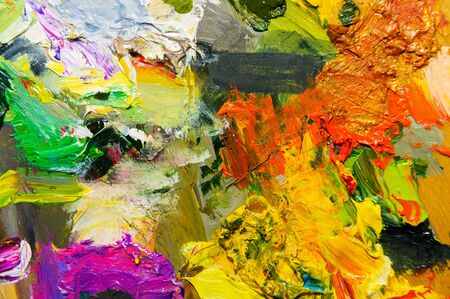 macro close up of different color oil paintの写真素材