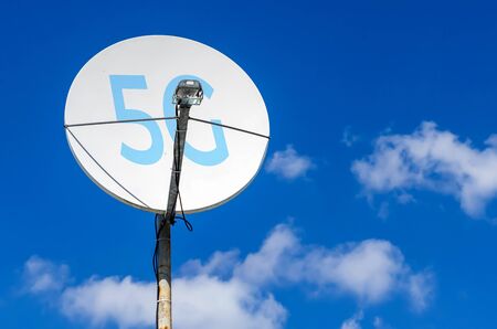 Satellite dish system 5g signal icon technologyの写真素材