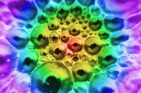 multicolored bubble pattern as a foam structure on a liquid surface like a rainbow