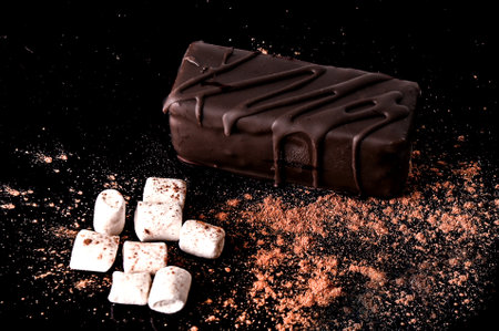 Healthy organic energy sweet. Big chocolate candy in dark keyの写真素材