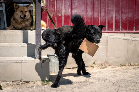 Portrait of a homeless purebred dog on the streetの写真素材