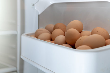 Chicken eggs in the fridge. Preparation for Easter. easter holidayの写真素材
