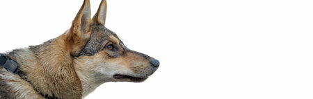 Sad dog on white background. Stray dog waiting for adoptionの写真素材