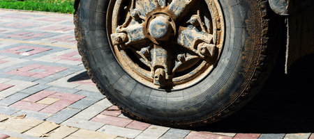 Truck wheel close up. Automobile wheel, truck wheelの写真素材