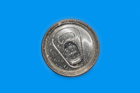 Top of soda can. Aluminum can of soda background. View from the top