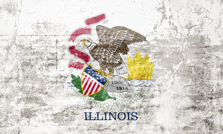 Illinois State Flag. Dirty Illinois state flag on the wall. Grunge wall textureの写真素材
