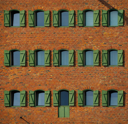 green - red building facade on the granary island in gdaÅskの写真素材
