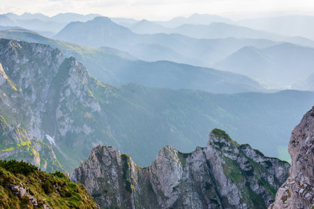 landscape in the mountains, view from the Kondracka Pass to the peaks of the Tatra National Parkの写真素材