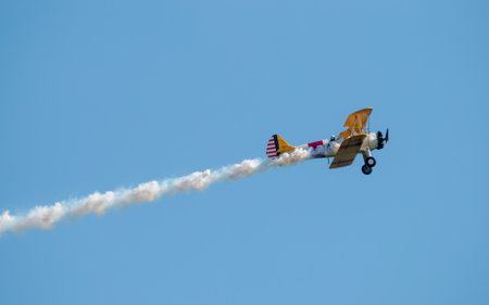 Swidnik, Lubelskie, Poland - 06/04/2023: Air show "III Swidnik Air Festival 2023". The picture shows the Boeing Stearman Model 75.のeditorial素材