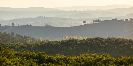 rural landscape. Tuscany in the light of the setting sun.の写真素材