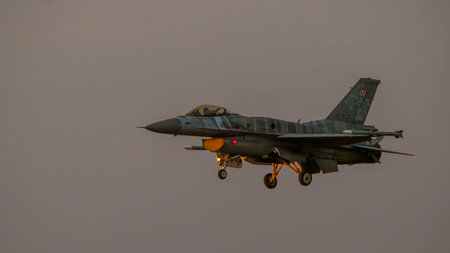 In the air F-16 - Tiger Team Poland. Piloted by captain saw Maciej SLAB Krakowian. Air Show Radom...