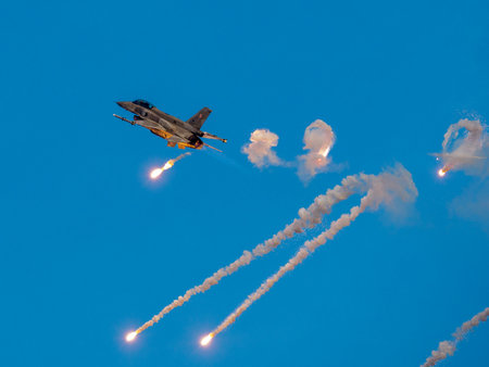 In the air F-16 - Tiger Team Poland. Piloted by captain saw Maciej "SLAB" Krakowian. Air Show Radom 2023..のeditorial素材