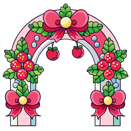 Wedding arch with flowers and bows. Vector clip art.の素材