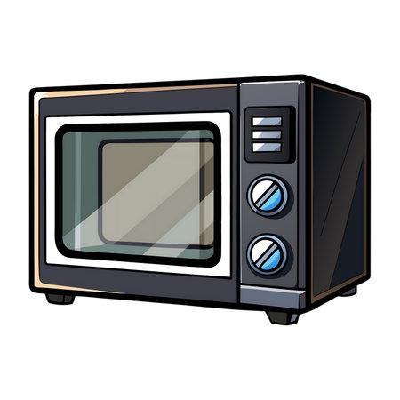 Microwave oven icon in cartoon style isolated on white background. Household appliance symbol stock vector illustration.の素材