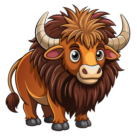 Vector illustration of Cute Cartoon yak isolated on a white background.の素材