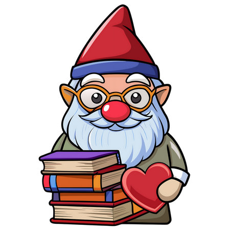 Funny Santa Claus with books and a heart. Vector illustration.の素材