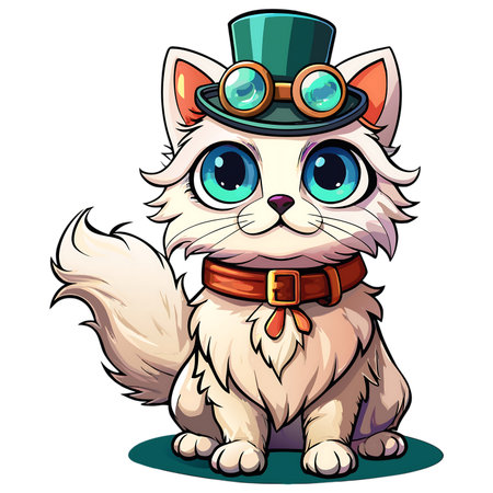 Cute cat wearing a top hat and glasses. Vector illustration.の素材